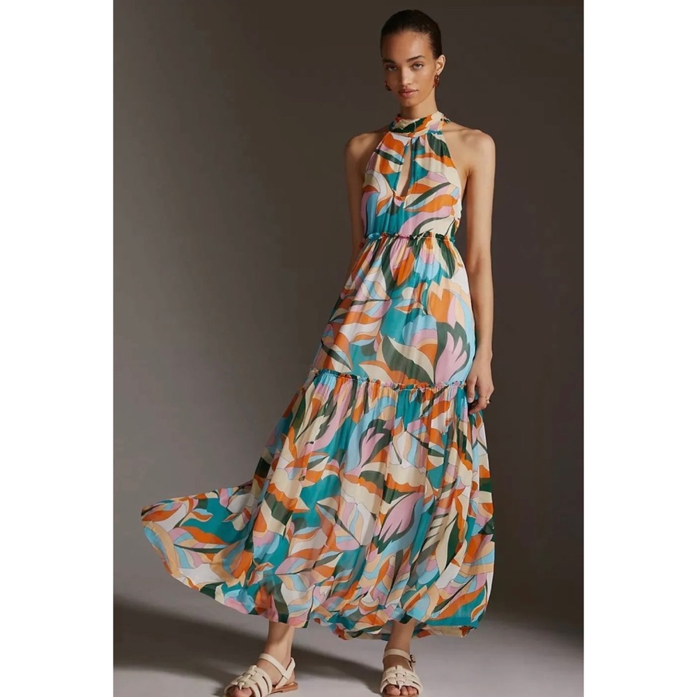 Anthropologie Maeve Keyhole Halter
Tiered Chiffon Maxi Dress